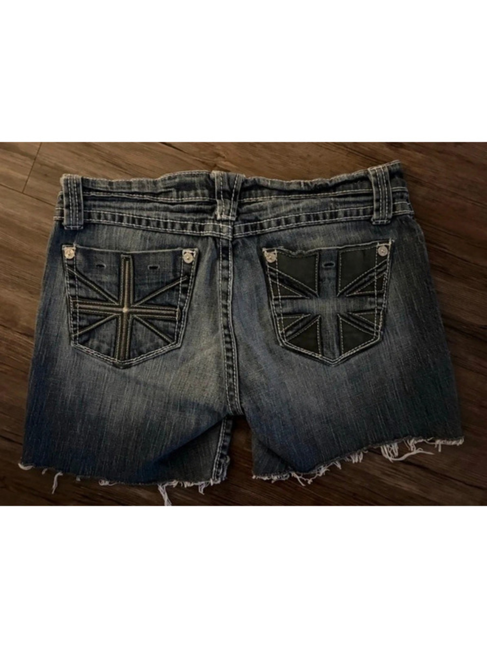 Vtg Y2k Cello Union Jack Distressed Cut Off Shorts Sz 30